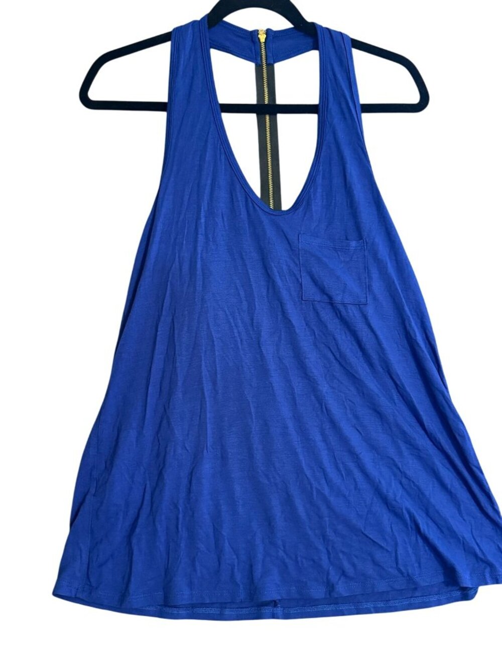 Loveapella Blue Racerback Tank Top With Back Zipper & Pocket Detail